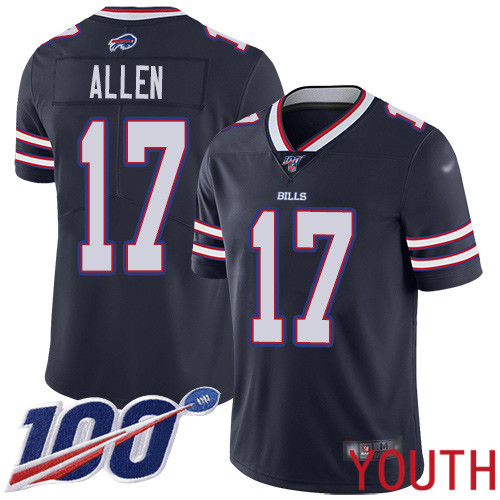 Youth Buffalo Bills #17 Josh Allen Limited Navy Blue Inverted Legend 100th Season NFL Jersey